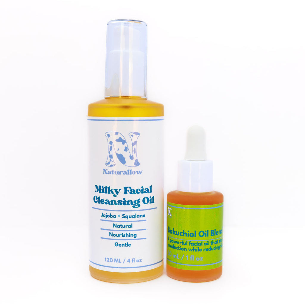 Two bottles of Milky Facial Cleansing Oil by RR Naturals on a white background
