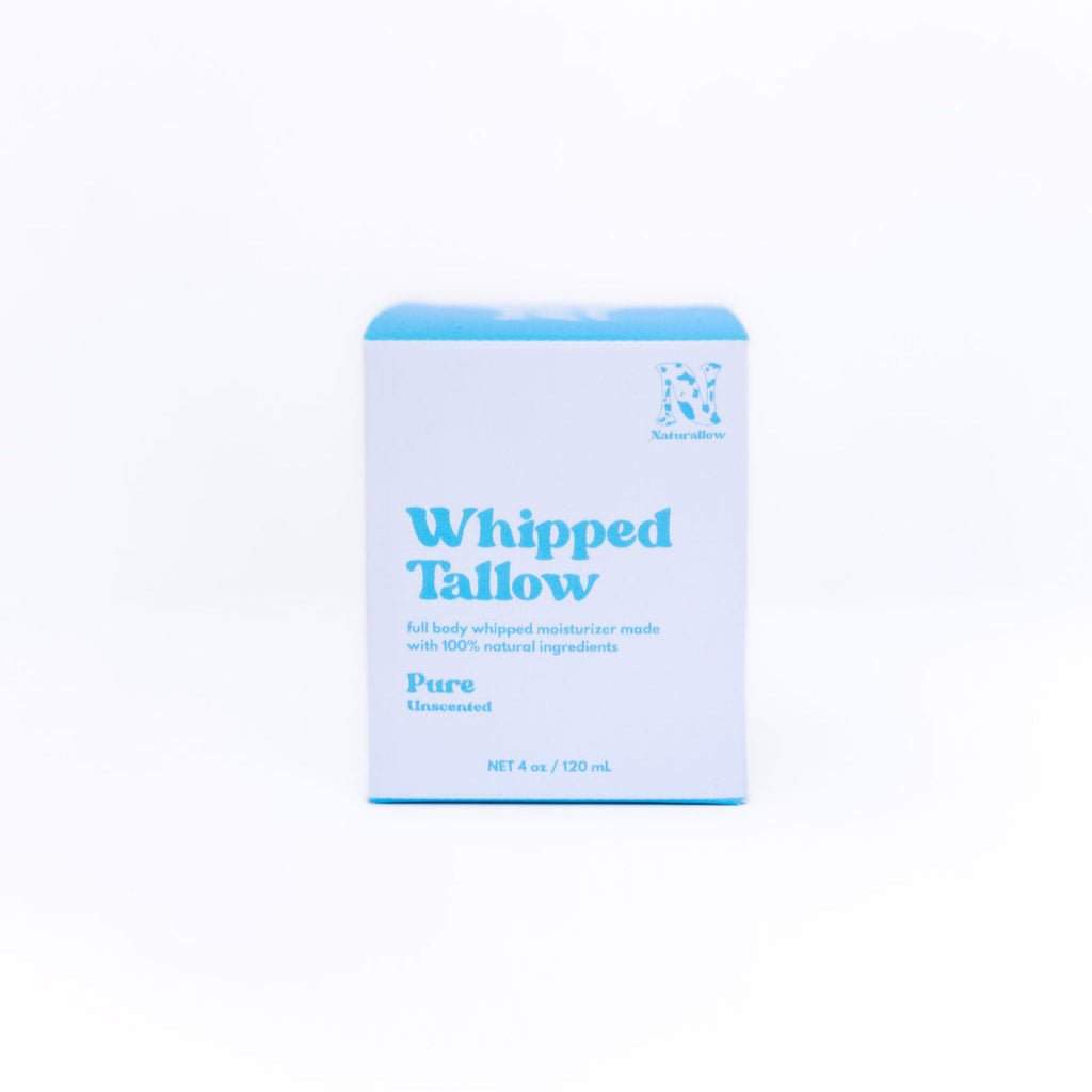 Naturallow's Pure Unscented Whipped Tallow Moisturizer Box for dry skin on a white background
