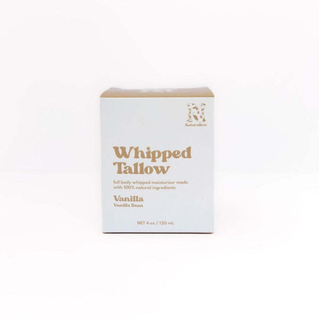 Naturallow's Vanilla Whipped Tallow Moisturizer Box for dry skin on a white background