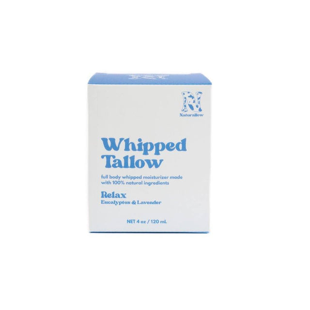 Naturallow's Relax Whipped Tallow Moisturizer Box for dry skin on a white background