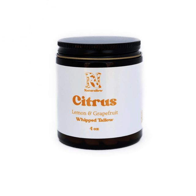 Naturallow's Citrus Whipped Tallow Moisturizer Jar for dry skin on a white background