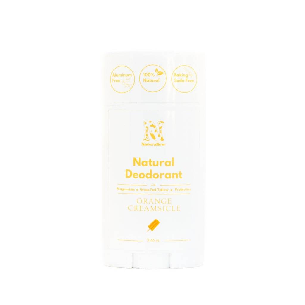 Naturallow's Limited Edition Orange Creamsicle deodorant on a white background