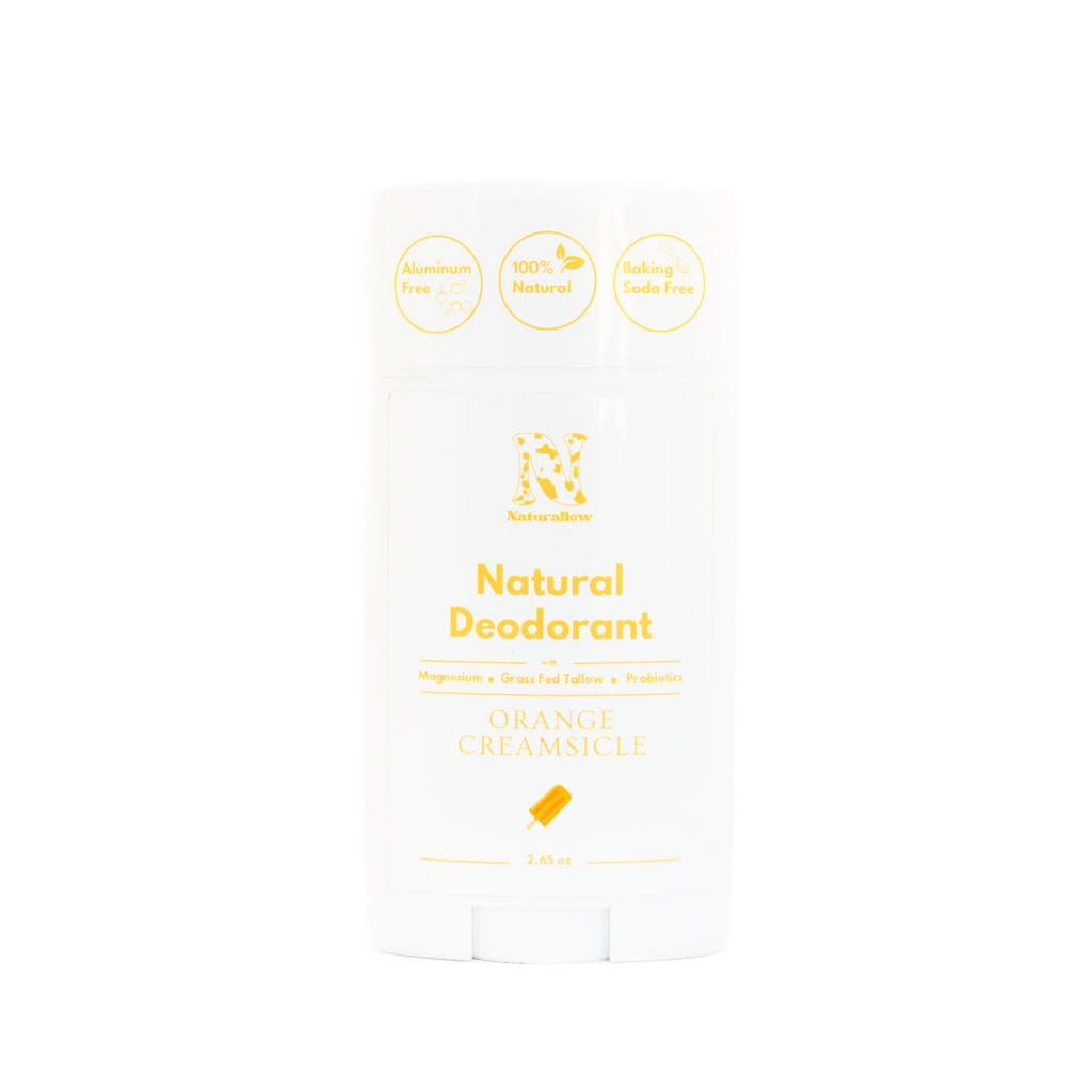 Naturallow's Limited Edition Orange Creamsicle deodorant on a white background