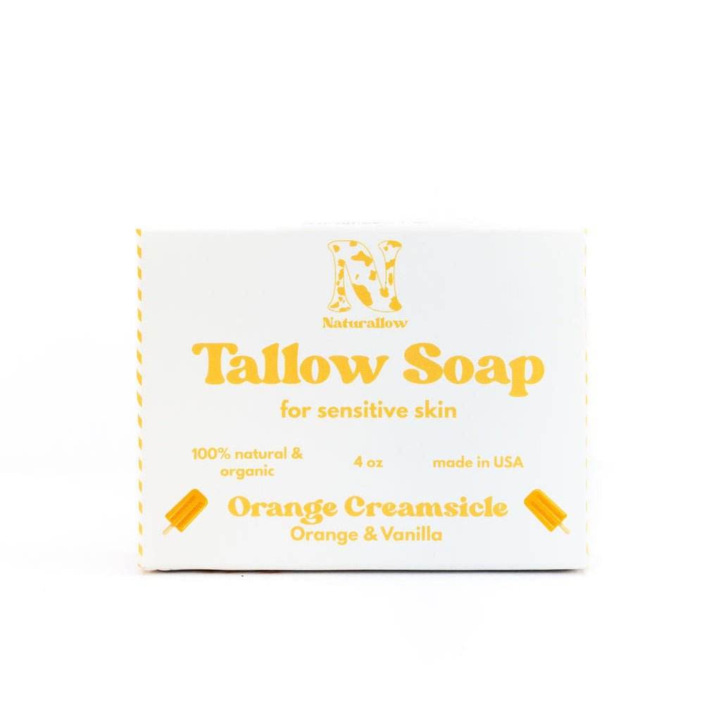 Naturallow's Limited Edition Orange Creamsicle tallow Soap box against a white background