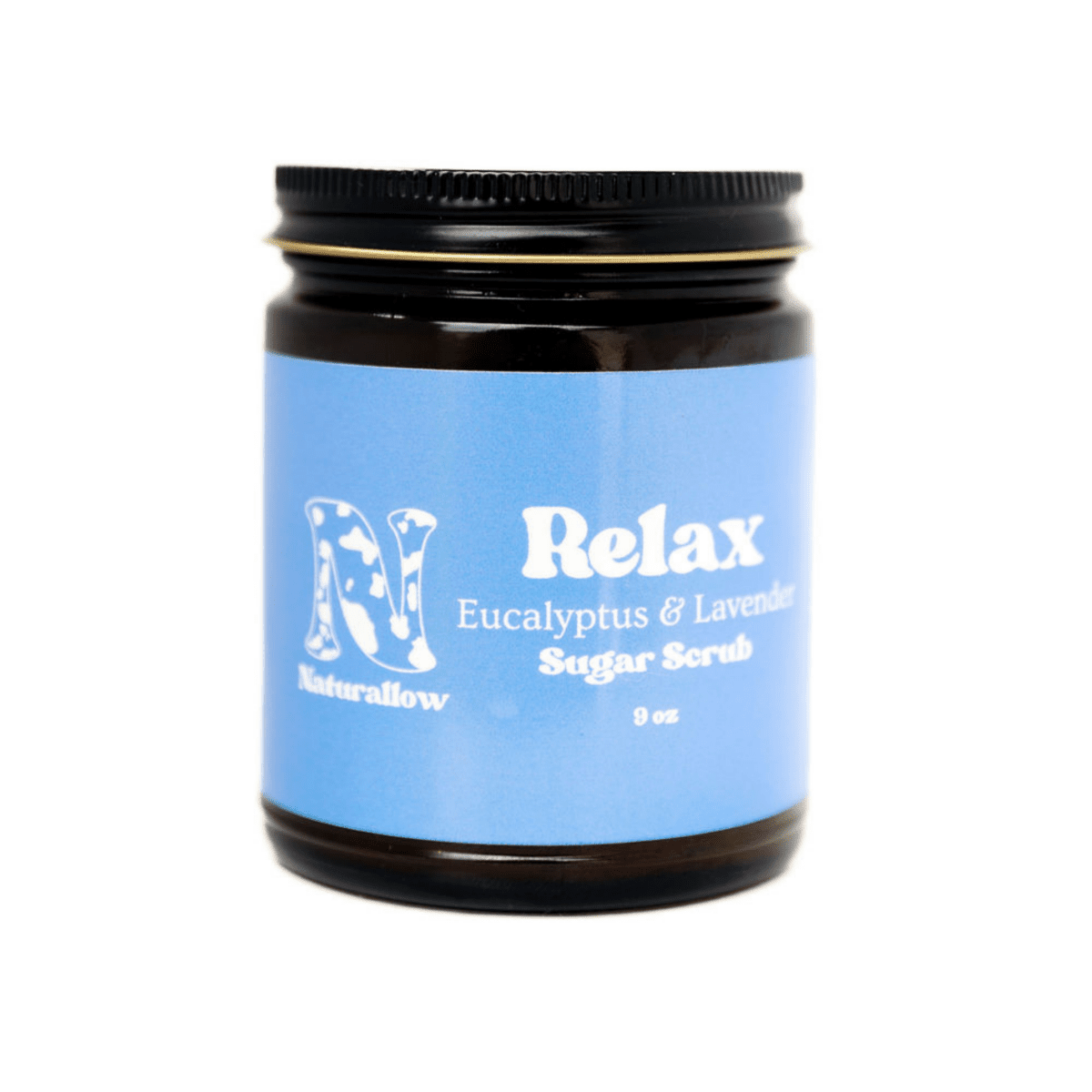 A Jar of Naturallow's Relax Sugar Scrub against a white background