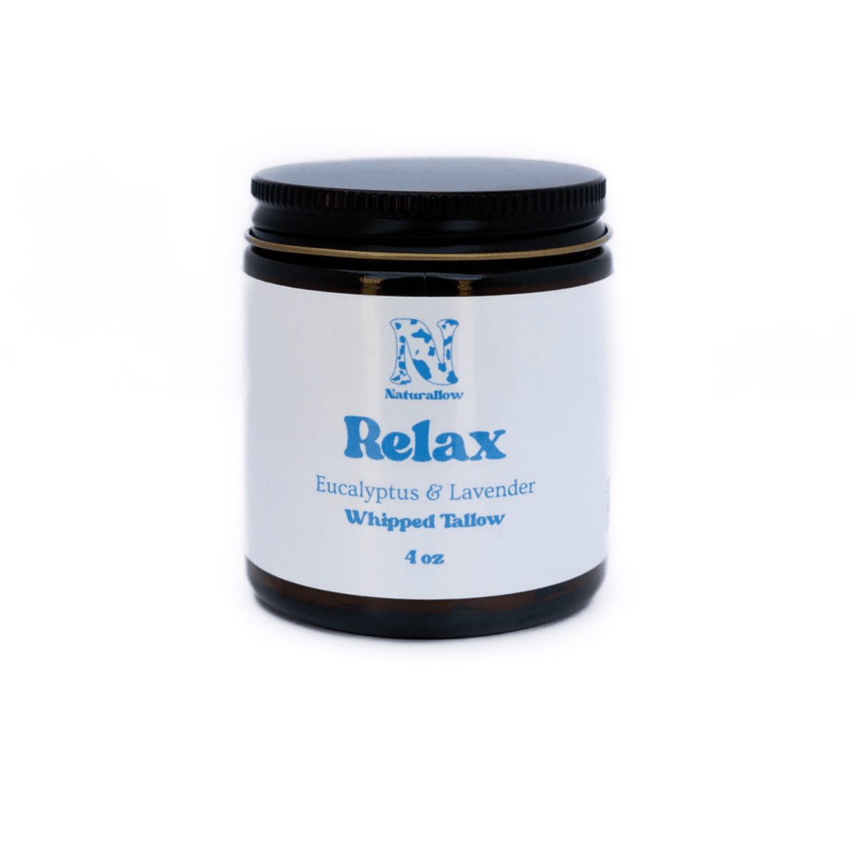 Naturallow's Relax Whipped Tallow Moisturizer Jar for dry skin on a white background