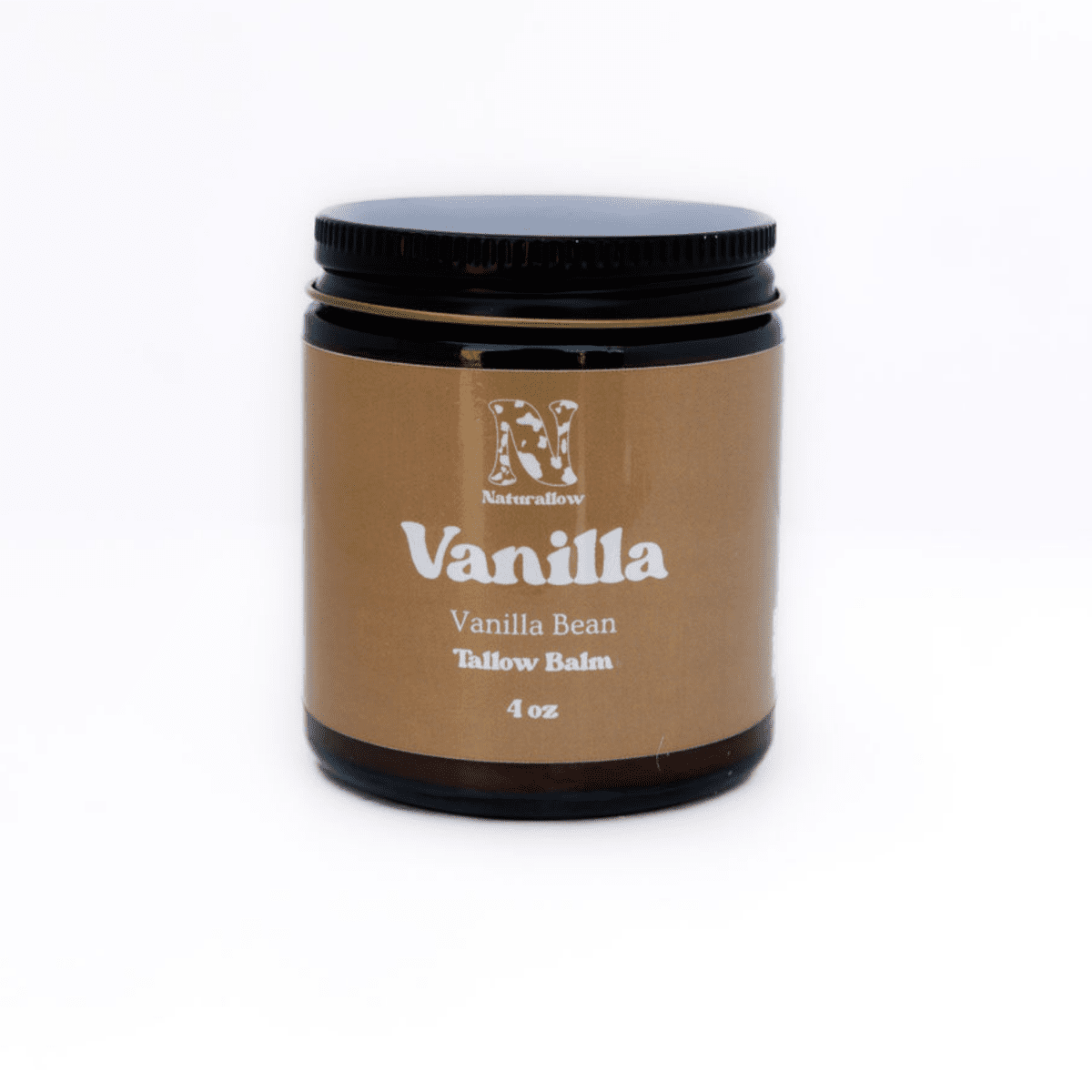 Naturallow's Vanilla Tallow Body Balm Jar for dry skin on a white background