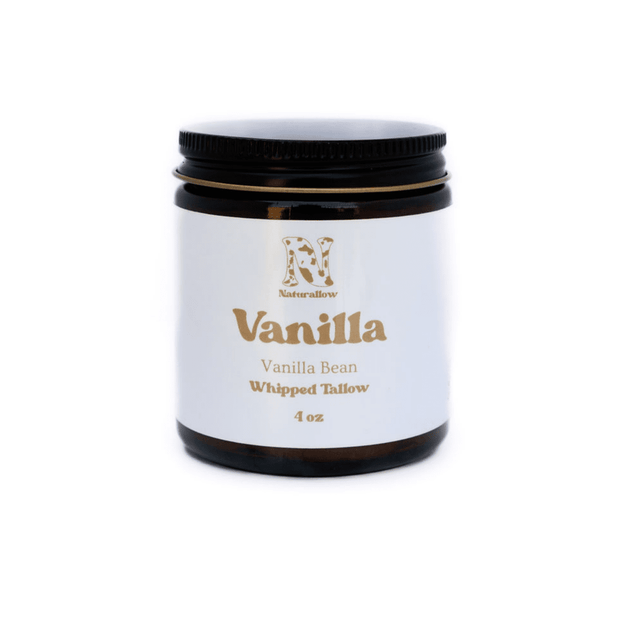 Naturallow's Vanilla Whipped Tallow Moisturizer Jar for dry skin on a white background